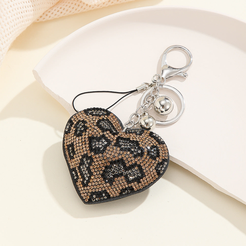 Wholesale 10pcs Heart Leopard Print Rhinestone Keychain